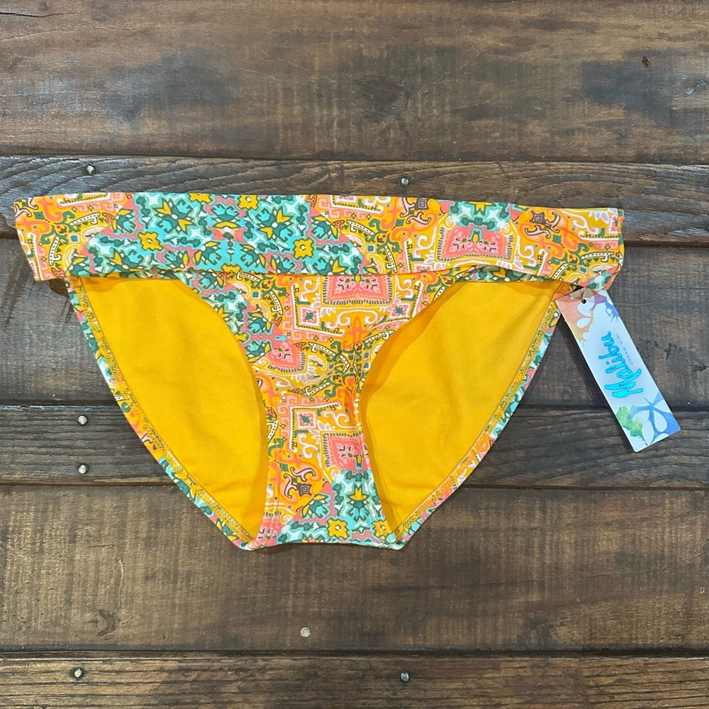 NEW Malibu bikini bottoms NWT swim size small orange blue bathing suit bottoms